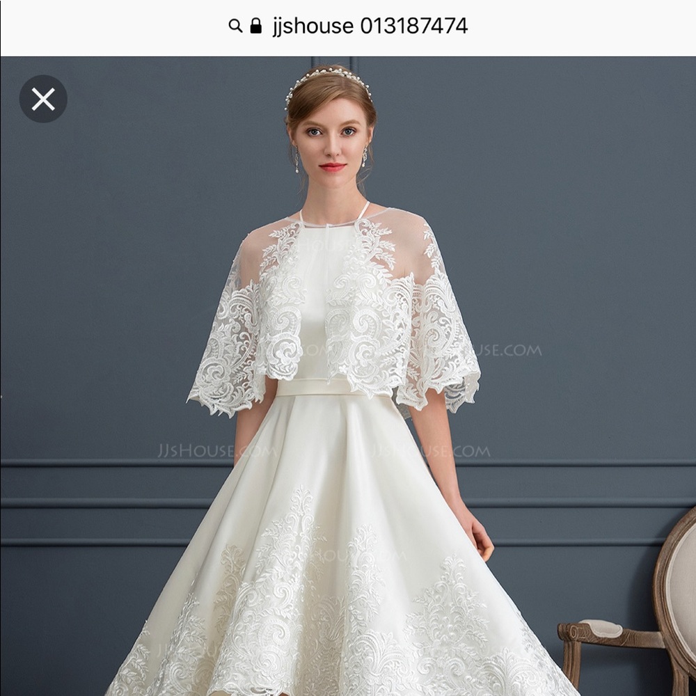 JJHouse Chiffon Lace Wedding Wrap / Veil in White